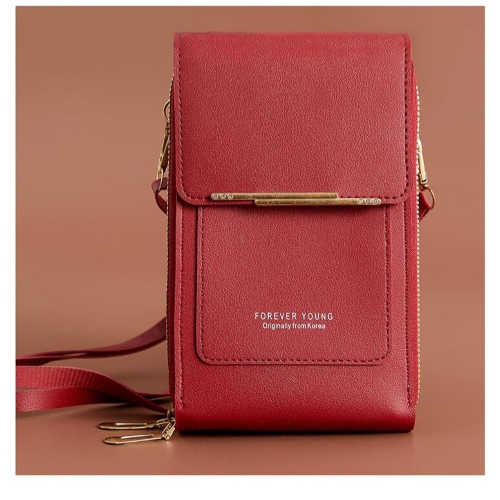 Red Crossbody Cell Phone Bag Purse with Credit card slots. NEW
